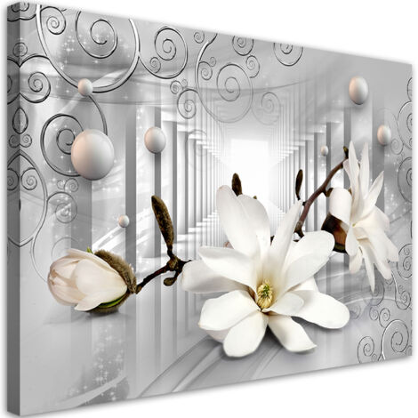 Image sur toile, Fleurs dans le tunnel et boules d'argent 3D - 60x40