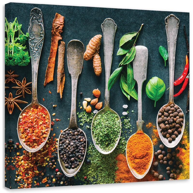 Image sur toile, Herbes, épices pour la cuisine - 30x30
