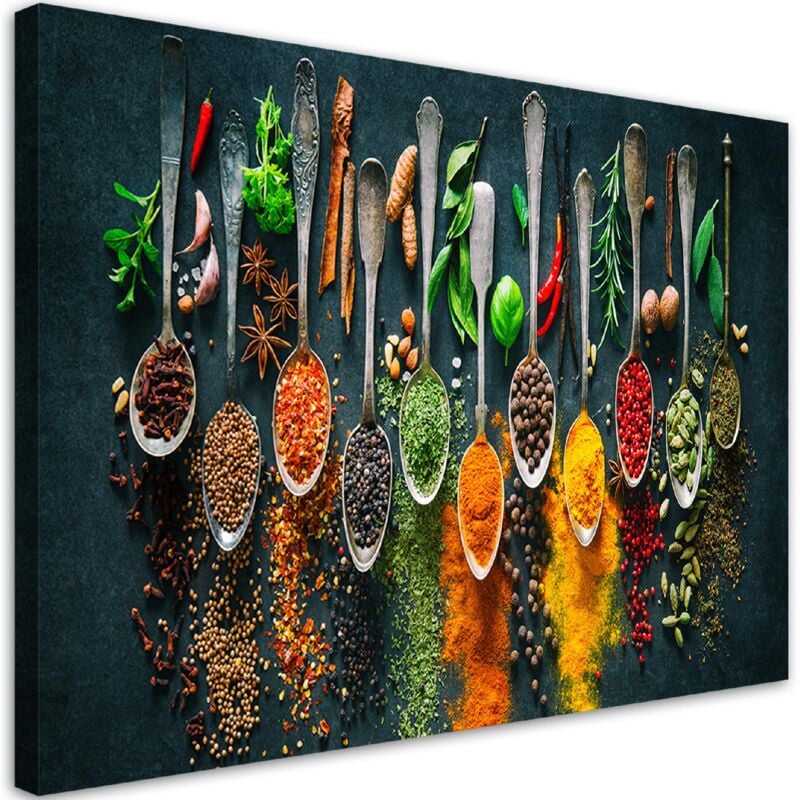 Image sur toile, Herbes, épices pour la cuisine - 60x40