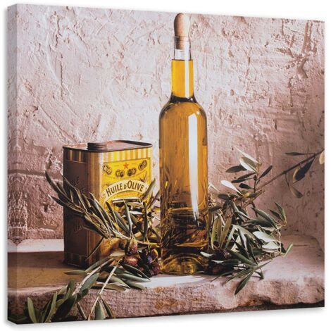 Image sur toile, Huile d'olive sur la table - 60x60