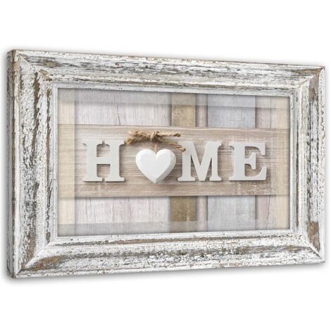 Image sur toile, Inscription Maison aux pastels avec cadre - 60x40
