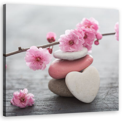Image sur toile, Pierre Coeur Zen Fleur de Cerisier - 30x30