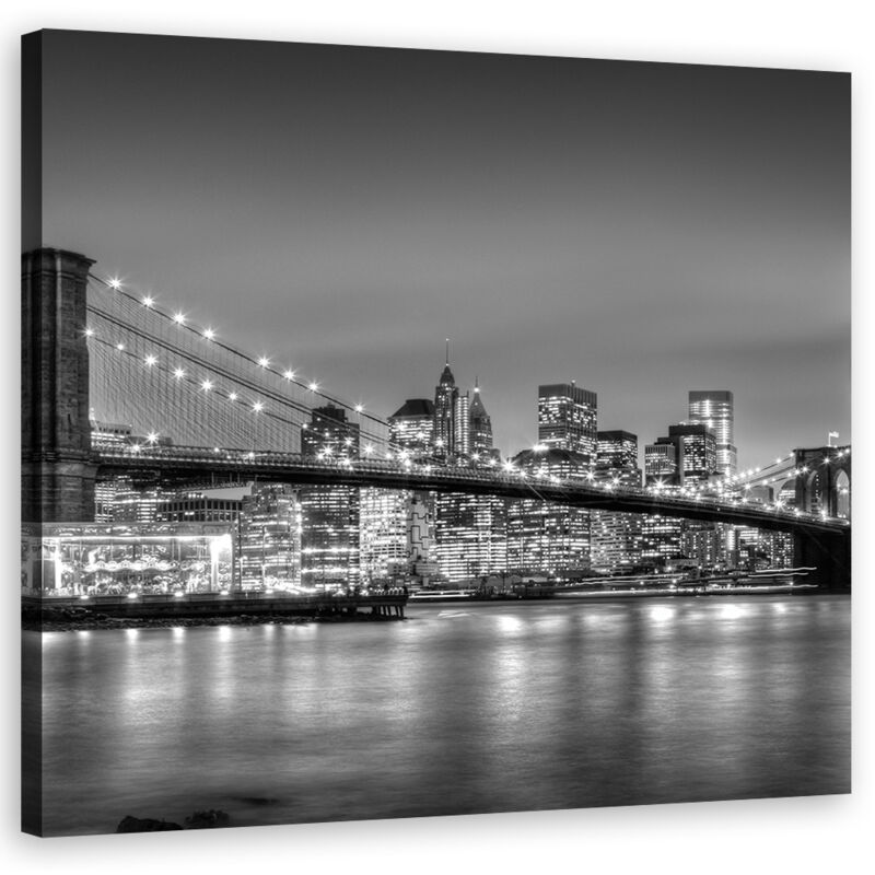 Image sur toile, Pont de Brooklyn la nuit Bambou - 30x30