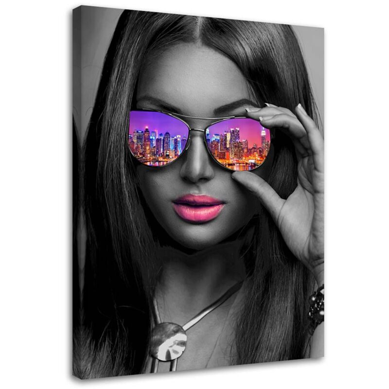 Image sur toile, Pop Art Girl avec des lunettes New York - 80x120