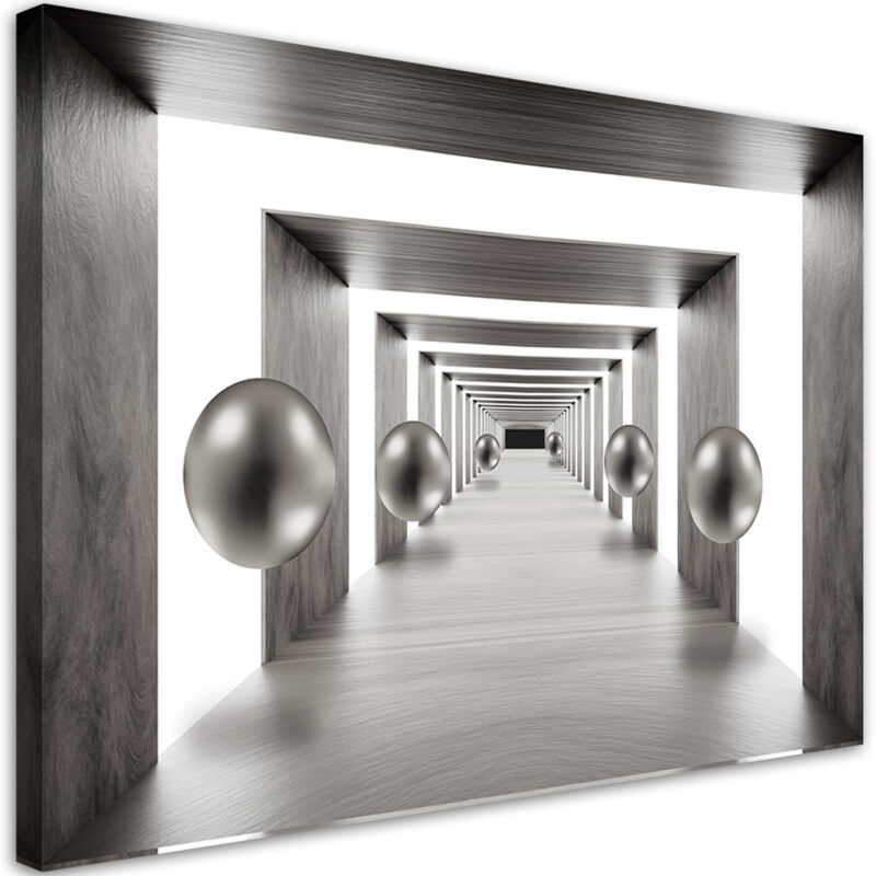 Image sur toile, Tunnel de boules d'argent 3D - 120x80