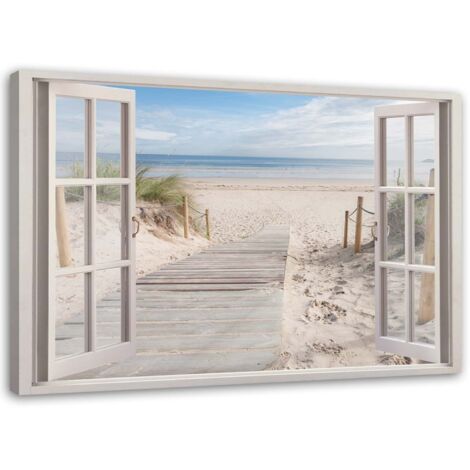 Image sur toile, Vue depuis la fenêtre, chemin vers la plage - 100x70