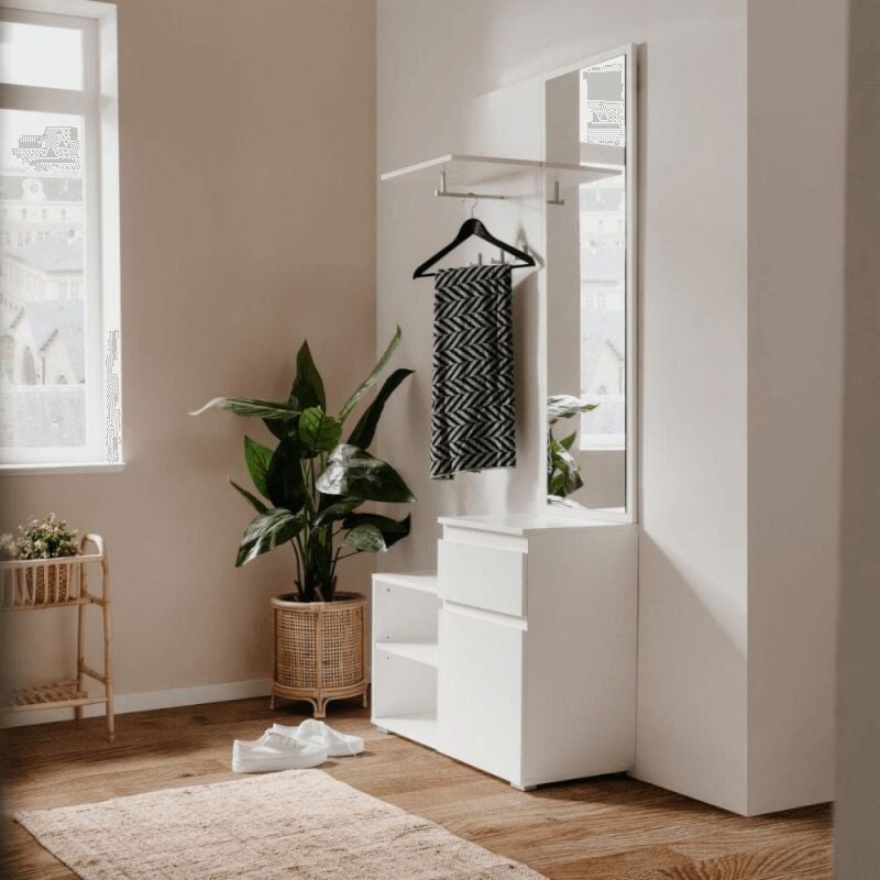 Webmarketpoint - Image41B meuble d'entrée blanc avec miroir