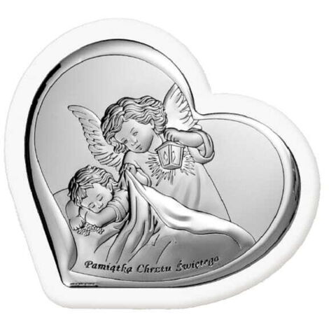 Imagen de ángel en plata con grabado, recuerdo del Santo Bautismo 6449w 9,2 x 9 cm