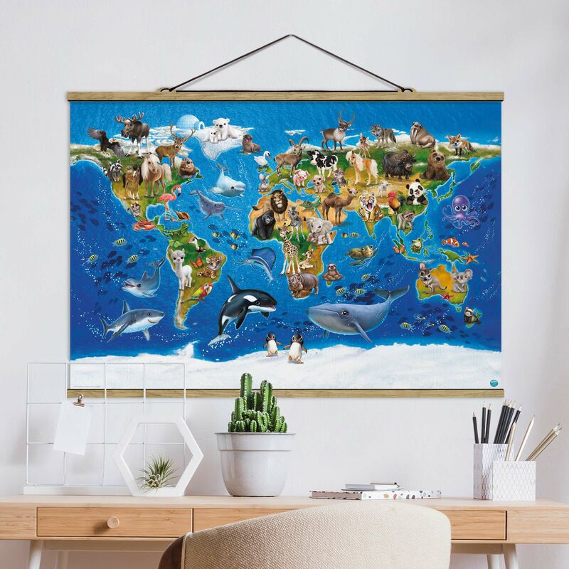 

Imagen de tela - Animal Club International - World Map With Animals - Apaisado 2:3 Dimensión LxA: 23.5cm x 35cm