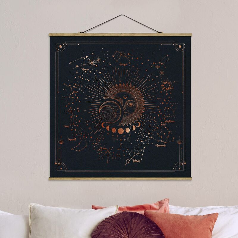 

Imagen de tela - Astrology Sun Moon And Stars Blue Gold - Cuadrado 1:1 Dimensión LxA: 80cm x 80cm