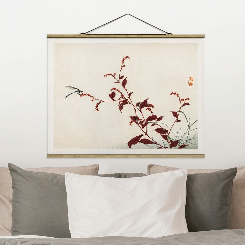 

Imagen de tela - Asian Vintage Drawing Red Branch With Dragonfly - Apaisado 3:4 Dimensión LxA: 75cm x 100cm