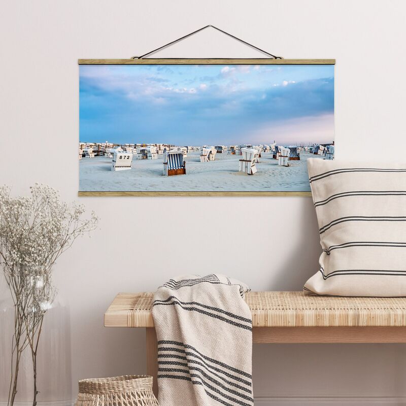 

Imagen de tela - Beach Chairs On The North Sea Beach - Apaisado 1:2 Dimensión LxA: 25cm x 50cm