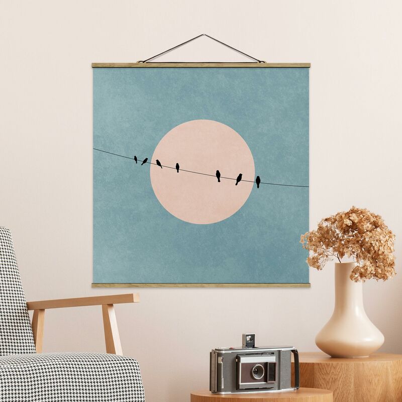 

Imagen de tela - Birds In Front Of Pink Sun I - Cuadrado 1:1 Dimensión LxA: 50cm x 50cm