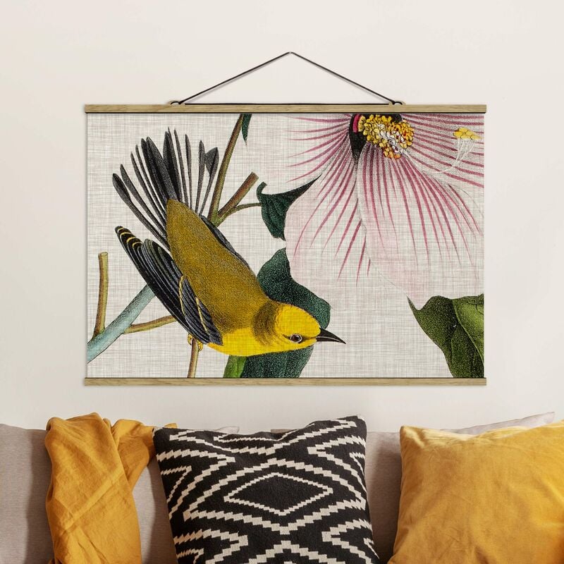 

Imagen de tela - Bird On Linen Yellow I - Apaisado 2:3 Dimensión LxA: 33.5cm x 50cm