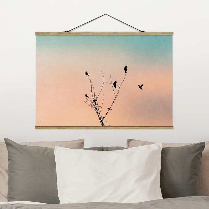 

Imagen de tela - Birds In Front Of Rose Sun II - Apaisado 2:3 Dimensión LxA: 23.5cm x 35cm