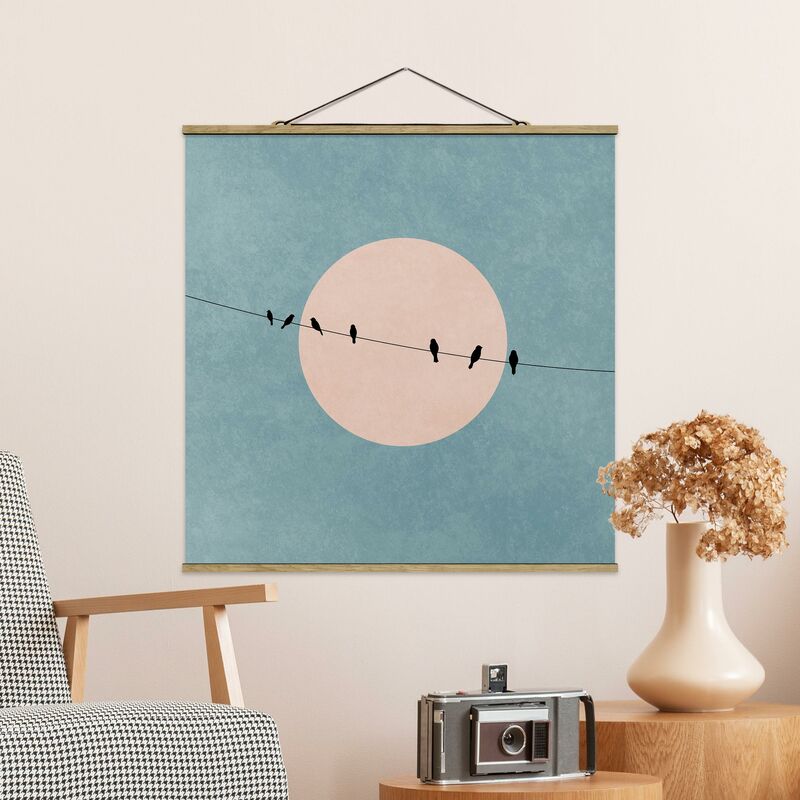 

Imagen de tela - Birds In Front Of Pink Sun I - Cuadrado 1:1 Dimensión LxA: 100cm x 100cm