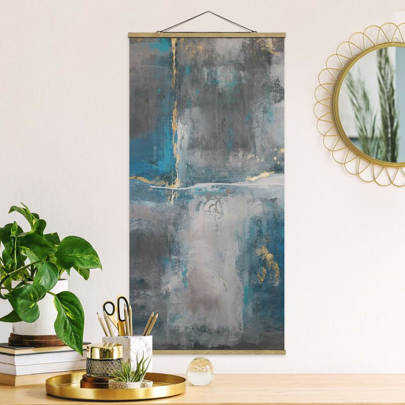 

Imagen de tela - Blue Structure With Golden Accents - Alto 2:1 Dimensión LxA: 100cm x 50cm