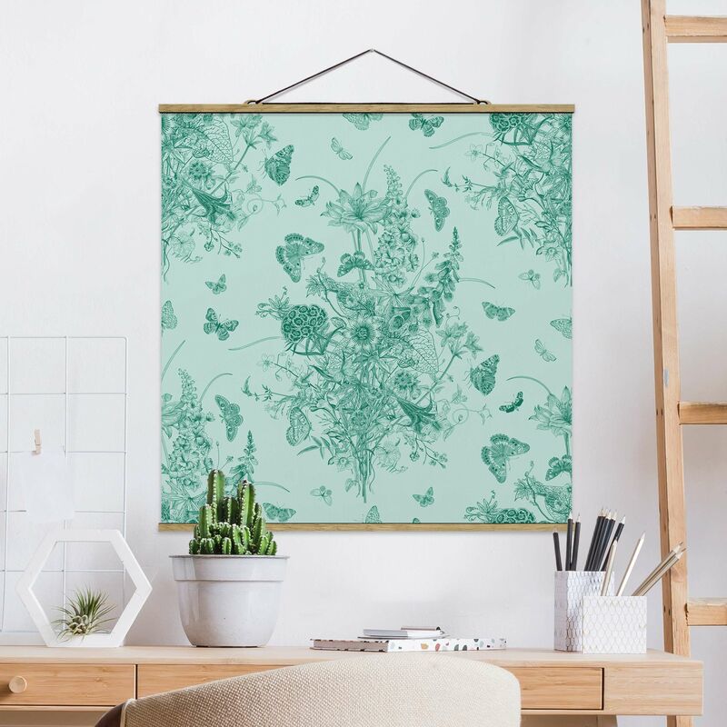 

Imagen de tela - Butterflies Around Flower Island In Green II - Cuadrado 1:1 Dimensión LxA: 50cm x 50cm