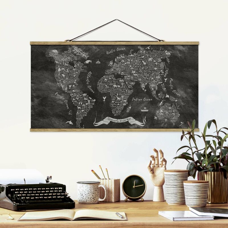 

Imagen de tela - Chalk Typography World Map - Apaisado 1:2 Dimensión LxA: 40cm x 80cm