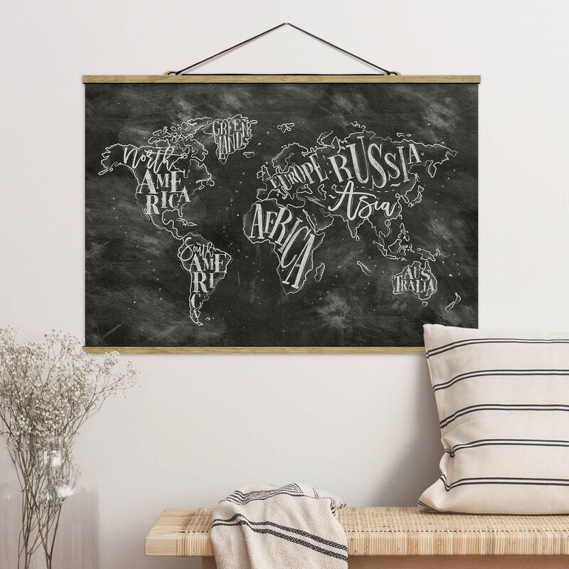

Imagen de tela - Chalk World Map - Apaisado 2:3 Dimensión LxA: 53.5cm x 80cm