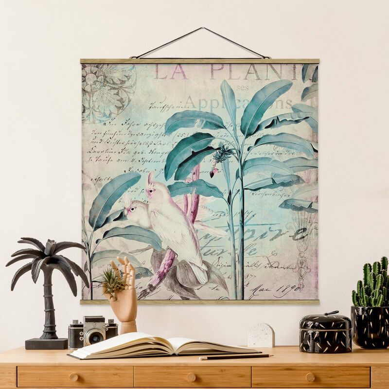 

Imagen de tela - Colonial Style Collage - Cockatoos And Palm Trees - Cuadrado 1:1 Dimensión LxA: 100cm x 100cm