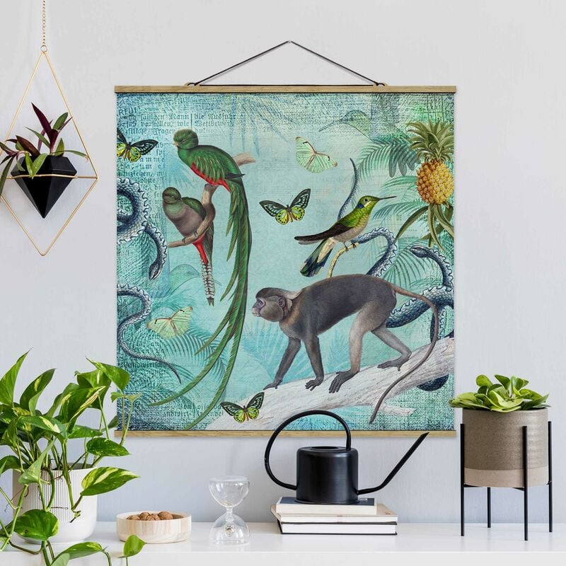

Imagen de tela - Colonial Style Collage - Monkeys And Birds Of Paradise - Cuadrado 1:1 Dimensión LxA: 35cm x 35cm