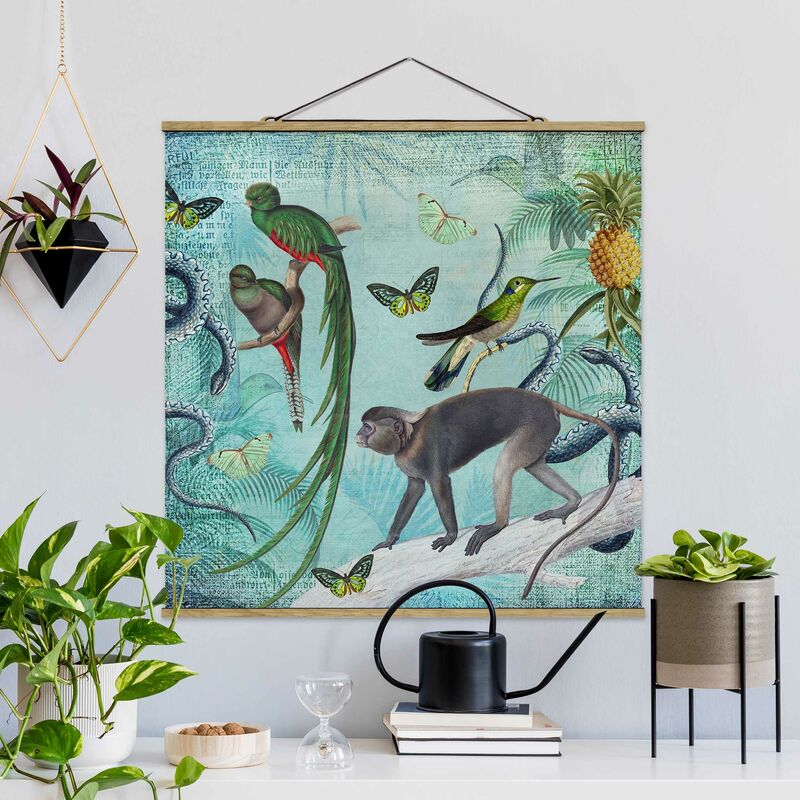 

Imagen de tela - Colonial Style Collage - Monkeys And Birds Of Paradise - Cuadrado 1:1 Dimensión LxA: 100cm x 100cm