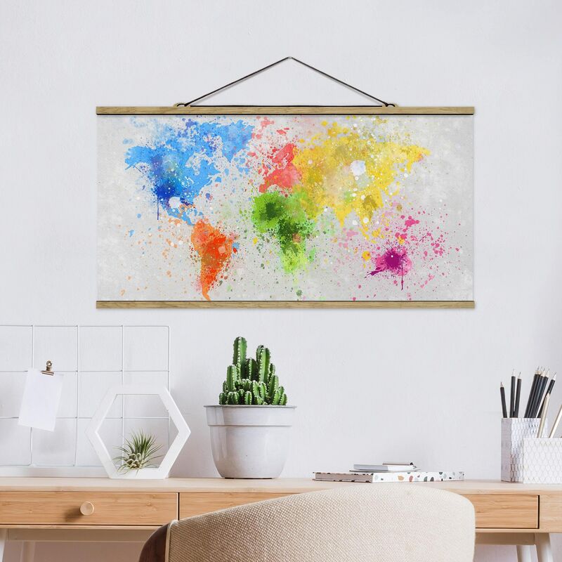 

Imagen de tela - Colorful Splashes World Map - Apaisado 1:2 Dimensión LxA: 25cm x 50cm