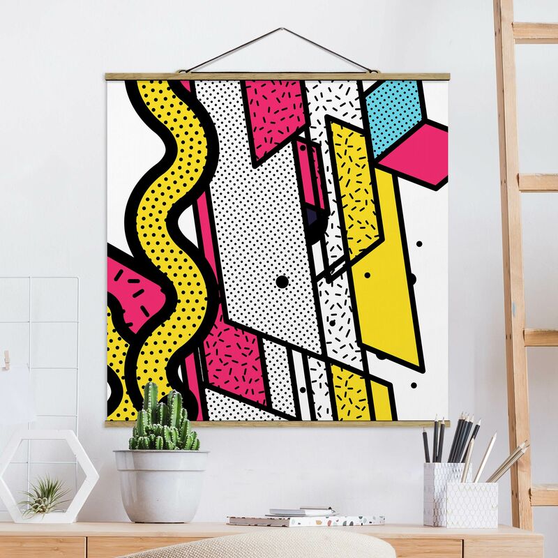 

Imagen de tela - Composition Neo Memphis Pink And Yellow - Cuadrado 1:1 Dimensión LxA: 35cm x 35cm