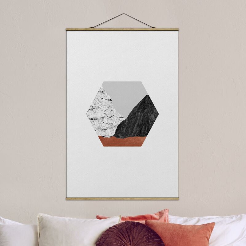

Imagen de tela - Copper Mountains Hexagonal Geometry - Alto 3:2 Dimensión LxA: 52.5cm x 35cm