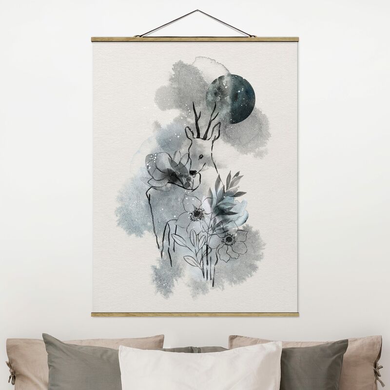 

Imagen de tela - Deer And Moon - Alto 4:3 Dimensión LxA: 66.4cm x 50cm