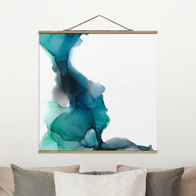 

Imagen de tela - Drops Of Ocean Tourquoise With Gold - Cuadrado 1:1 Dimensión LxA: 50cm x 50cm