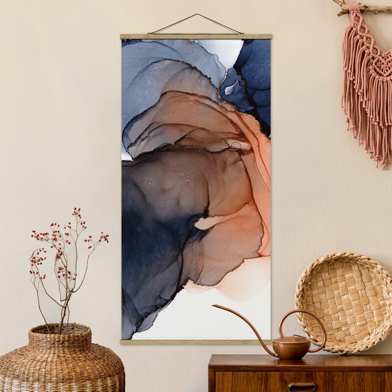 

Imagen de tela - Drops Of Ocean Blue And Orange With Gold - Alto 2:1 Dimensión LxA: 100cm x 50cm