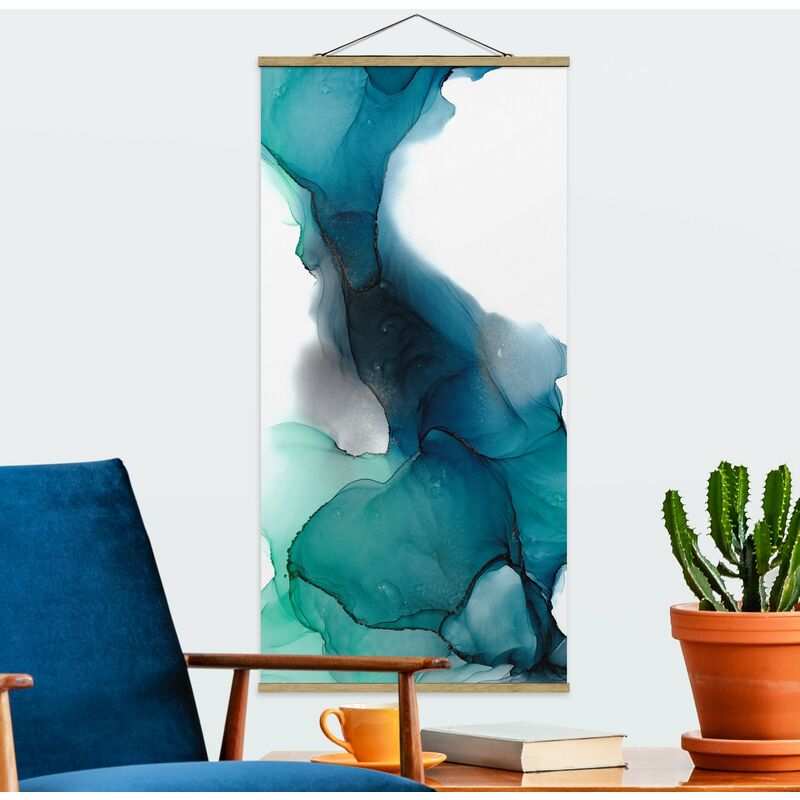 

Imagen de tela - Drops Of Ocean Tourquoise With Gold - Alto 2:1 Dimensión LxA: 70cm x 35cm