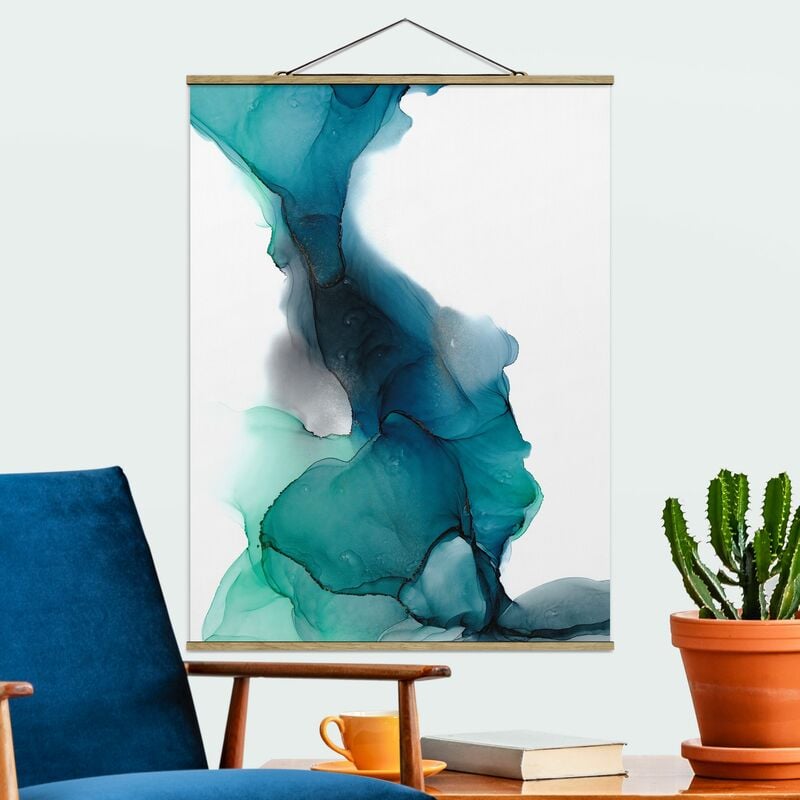 

Imagen de tela - Drops Of Ocean Tourquoise With Gold - Alto 4:3 Dimensión LxA: 46.5cm x 35cm