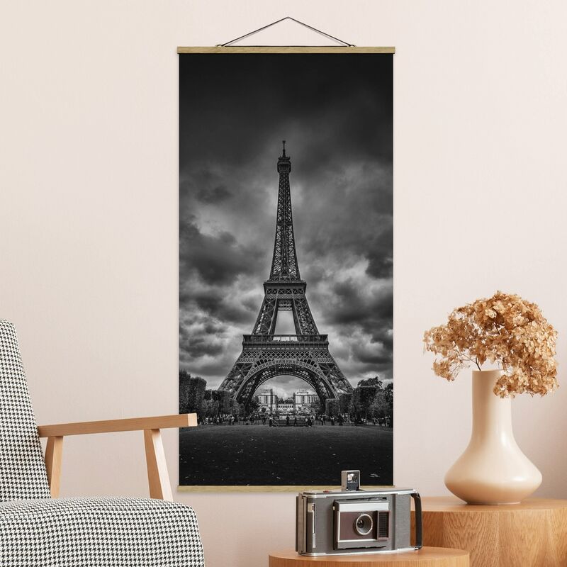

Imagen de tela - Eiffel Tower In Front Of Clouds In Black And White - Alto 2:1 Dimensión LxA: 100cm x 50cm