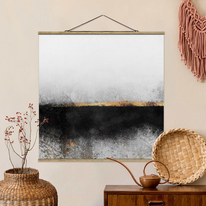 

Imagen de tela - Elisabeth Fredriksson - Abstract Golden Horizon Black And White - Cuadrado 1:1 Dimensión LxA: 50cm x 50cm