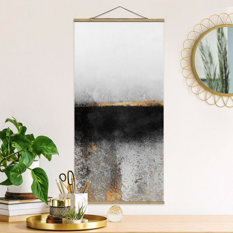 

Imagen de tela - Elisabeth Fredriksson - Abstract Golden Horizon Black And White - Alto 2:1 Dimensión LxA: 100cm x 50cm