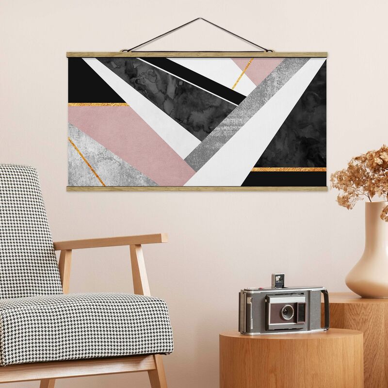 

Imagen de tela - Elisabeth Fredriksson - Black And White Geometry With Gold - Apaisado 1:2 Dimensión LxA: 50cm x 100cm