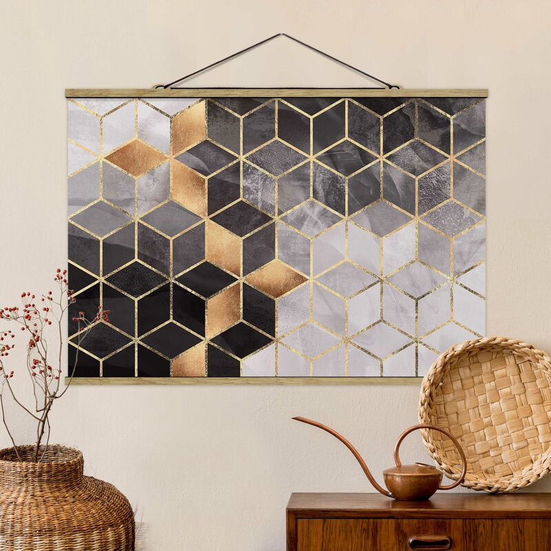 

Imagen de tela - Elisabeth Fredriksson - Black And White Golden Geometry - Apaisado 2:3 Dimensión LxA: 53.5cm x 80cm