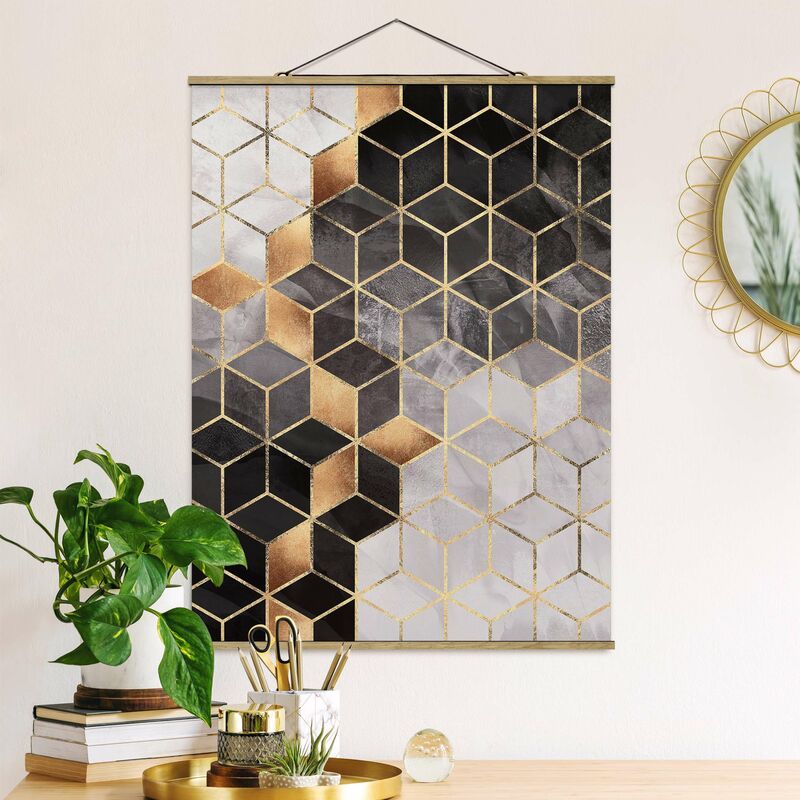 

Imagen de tela - Elisabeth Fredriksson - Black And White Golden Geometry - Alto 4:3 Dimensión LxA: 133.5cm x 100cm