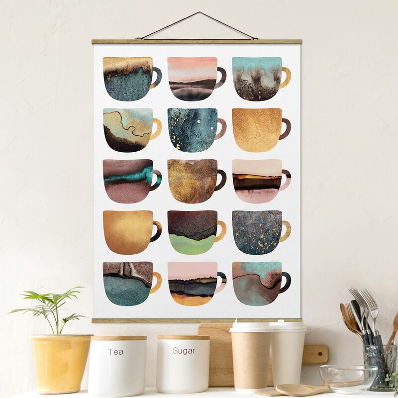 

Imagen de tela - Elisabeth Fredriksson - Colorful Coffee Cups With Gold - Alto 4:3 Dimensión LxA: 106.5cm x 80cm