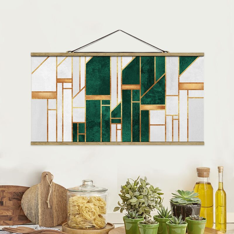 

Imagen de tela - Elisabeth Fredriksson - Emerald And gold Geometry - Apaisado 1:2 Dimensión LxA: 40cm x 80cm