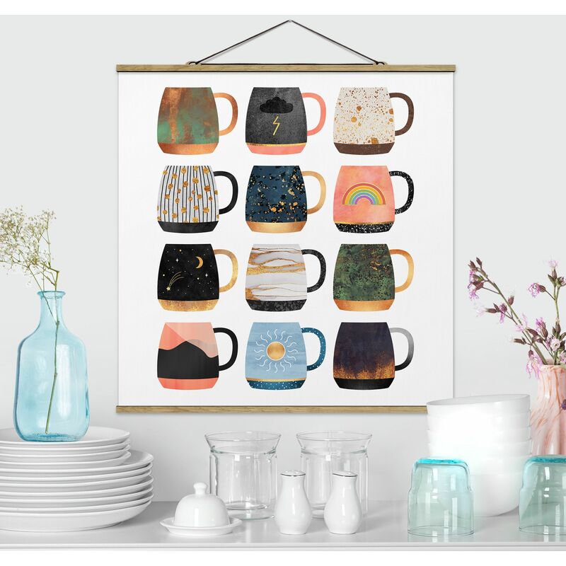 

Imagen de tela - Elisabeth Fredriksson - Favorite Cups With Gold - Cuadrado 1:1 Dimensión LxA: 80cm x 80cm