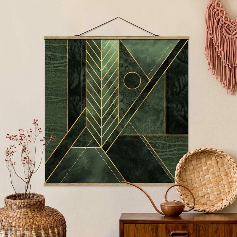 

Imagen de tela - Elisabeth Fredriksson - Geometric Shapes Emerald Gold - Cuadrado 1:1 Dimensión LxA: 100cm x 100cm