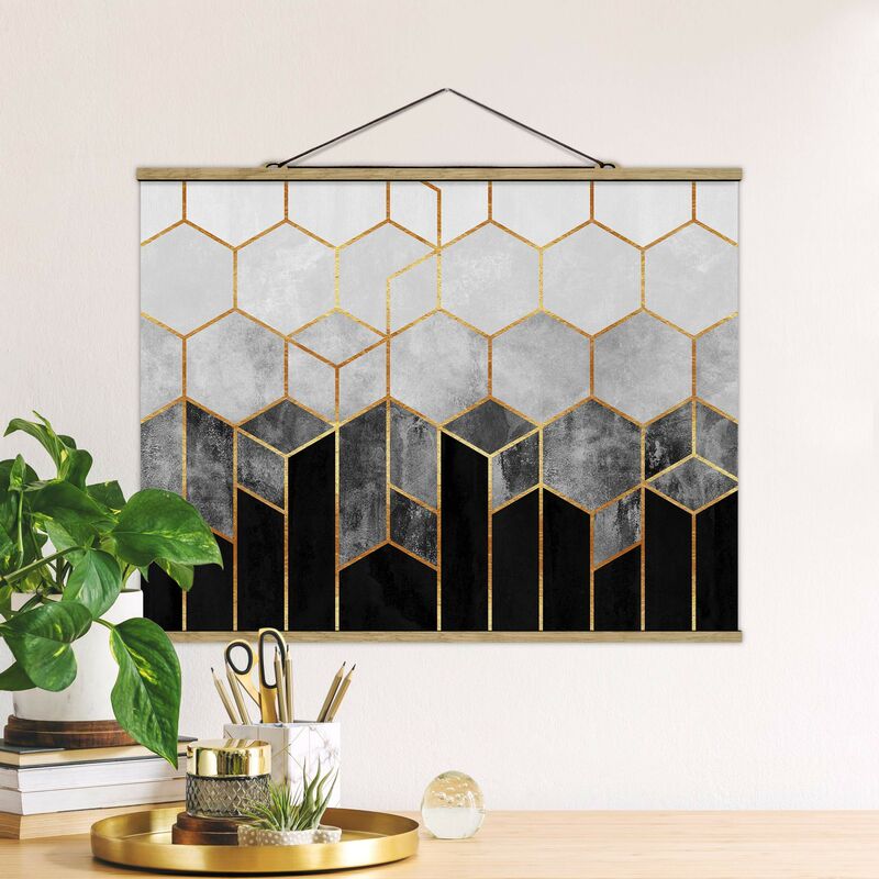 

Imagen de tela - Elisabeth Fredriksson - Golden Hexagons Black And White - Apaisado 3:4 Dimensión LxA: 60cm x 80cm