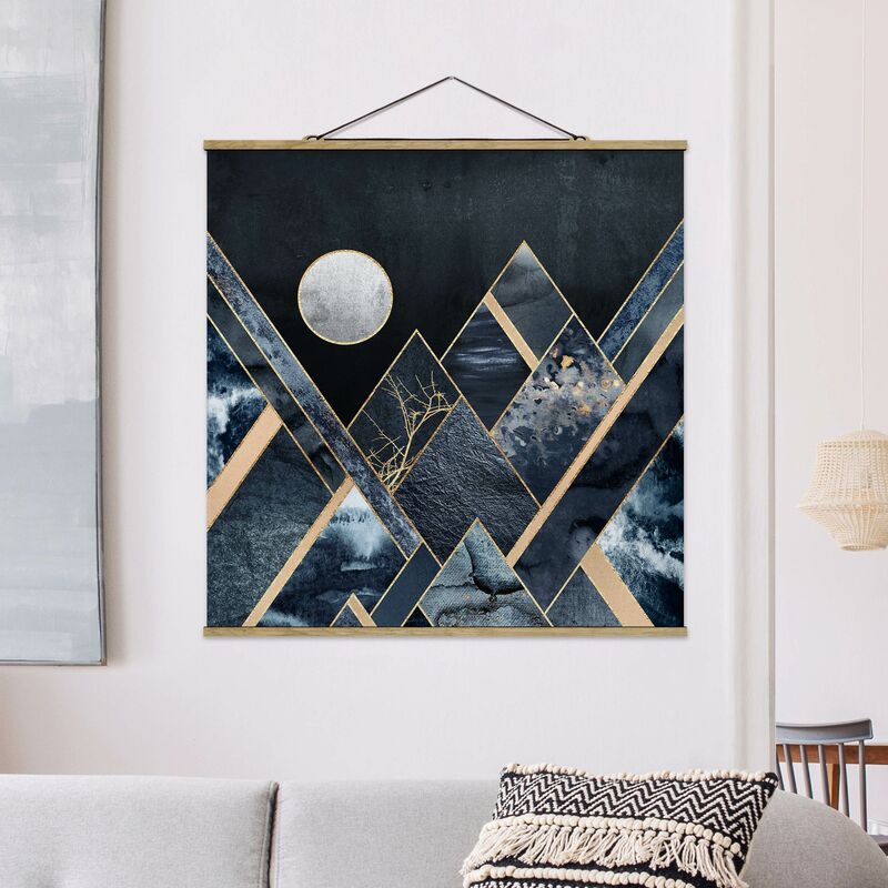 

Imagen de tela - Elisabeth Fredriksson - Golden Moon Abstract Black Mountains - Cuadrado 1:1 Dimensión LxA: 80cm x 80cm
