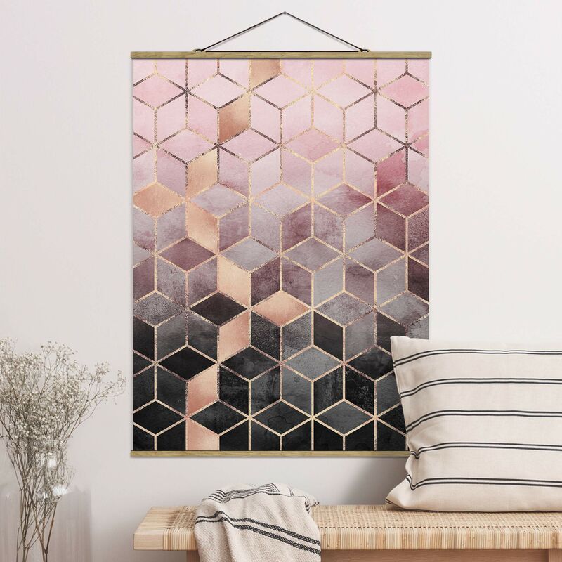 

Imagen de tela - Elisabeth Fredriksson - Pink Gray Golden Geometry - Alto 4:3 Dimensión LxA: 106.5cm x 80cm