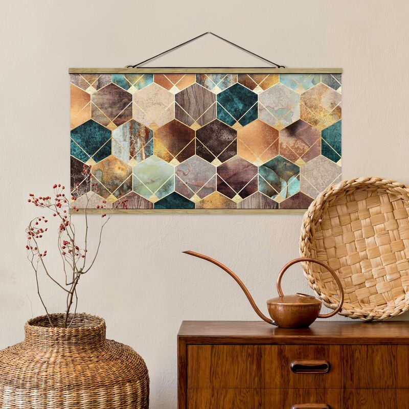 

Imagen de tela - Elisabeth Fredriksson - Turquoise Geometry Golden Art Deco - Apaisado 1:2 Dimensión LxA: 25cm x 50cm