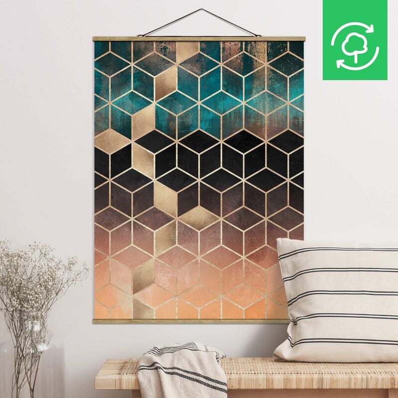 

Imagen de tela - Elisabeth Fredriksson - Turquoise Rose Golden Geometry - Alto 4:3 Dimensión LxA: 66.4cm x 50cm